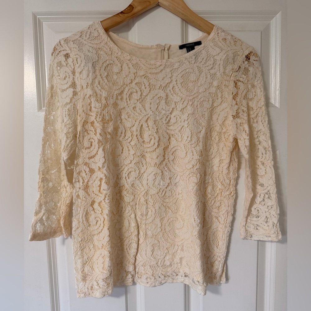 Cream Lace Floral Blouse